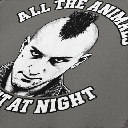 All the animals come out at night Travis Bickle close up T-shirt in charcoal from Taxi Driver