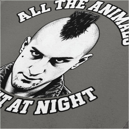 All the animals come out at night Travis Bickle close up T-shirt in charcoal from Taxi Driver