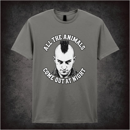 All the animals come out at night Travis Bickle T-shirt in charcoal from Taxi Driver