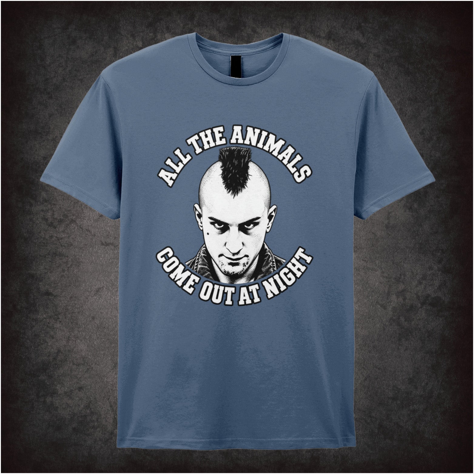 All the animals come out at night Travis Bickle T-shirt in indigo from Taxi Driver