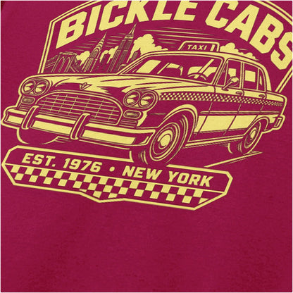 Bickle Cabs logo Travis Bickle close up T-shirt in cardinal red from Taxi Driver