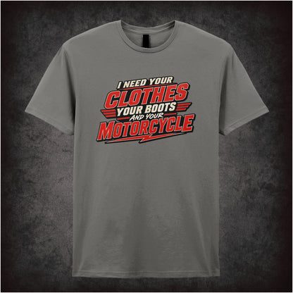 ‘I need your clothes, your boots and your motorcycle’ quote T-shirt  in charcoal from The Terminator