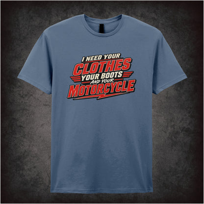 ‘I need your clothes, your boots and your motorcycle’ quote T-shirt  in indigo from The Terminator