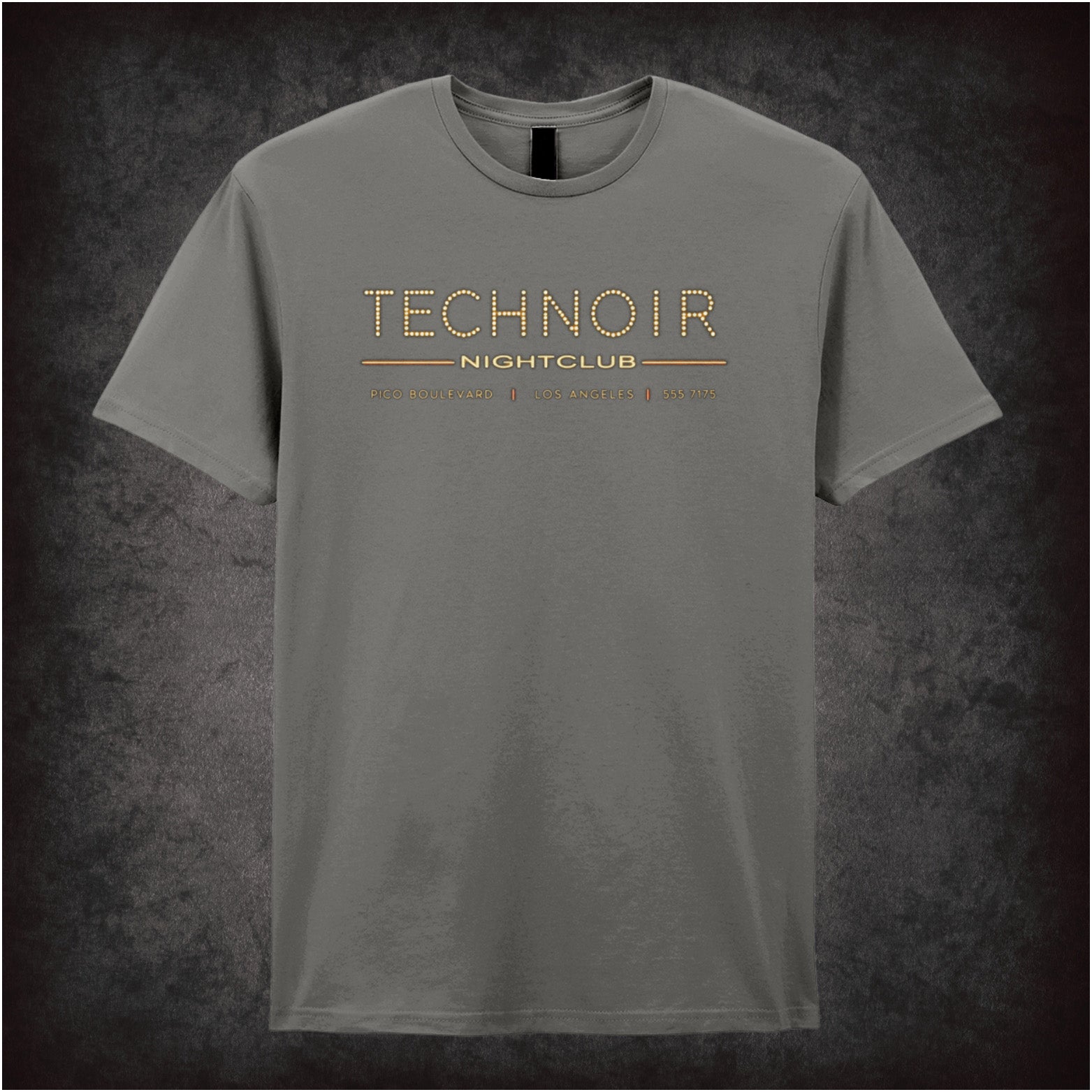 Tech Noir nightclub marquee logo T-shirt in charcoal from The Terminator