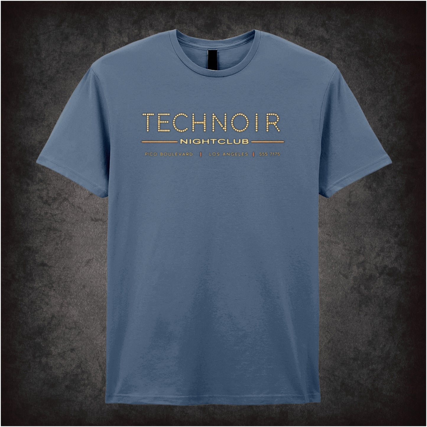 Tech Noir nightclub marquee logo T-shirt in indigo from The Terminator