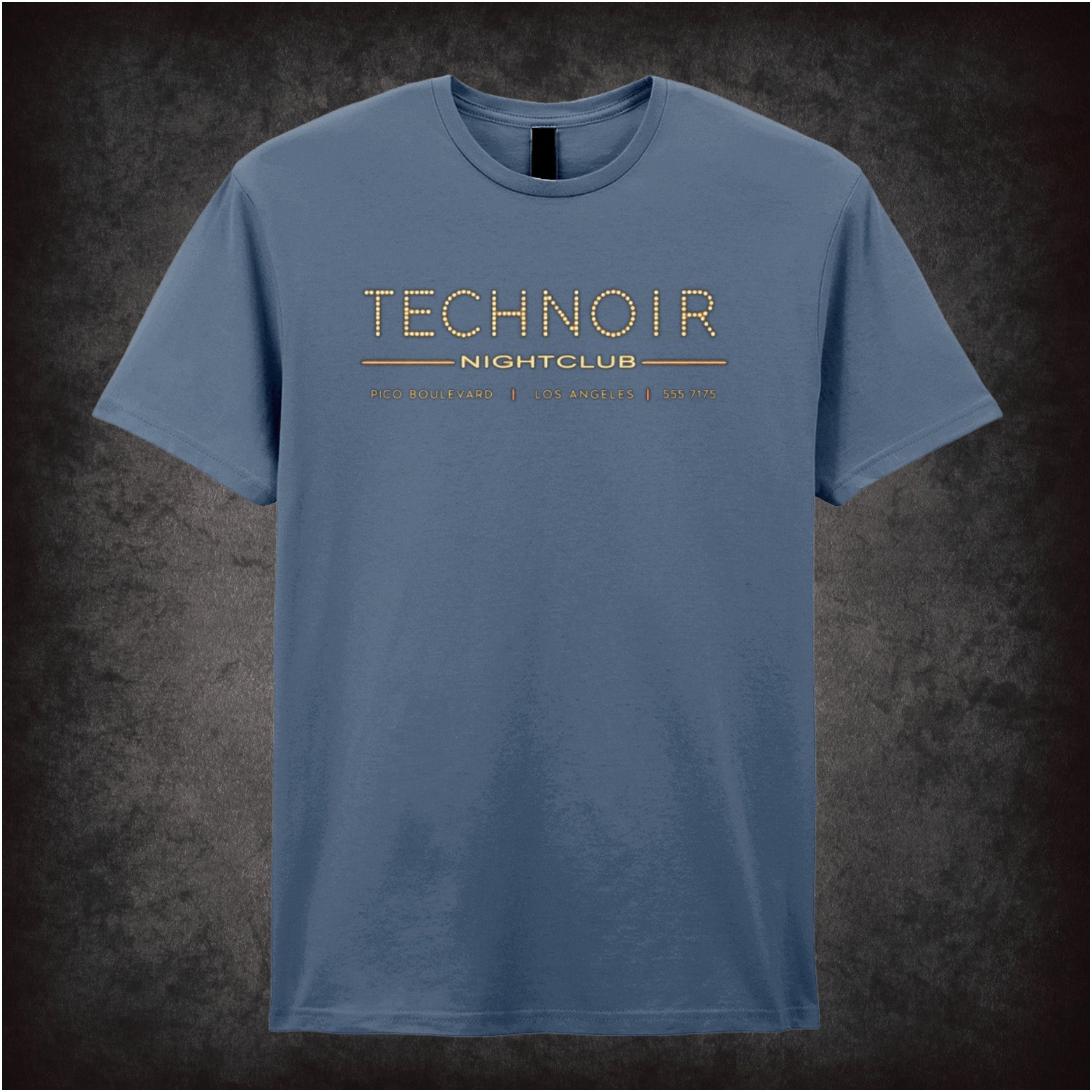 Tech Noir nightclub marquee logo T-shirt in indigo from The Terminator
