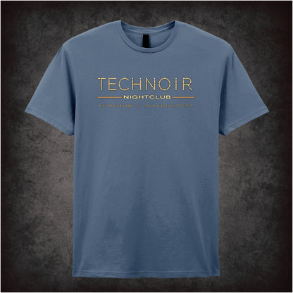 Tech Noir nightclub marquee logo T-shirt in indigo from The Terminator