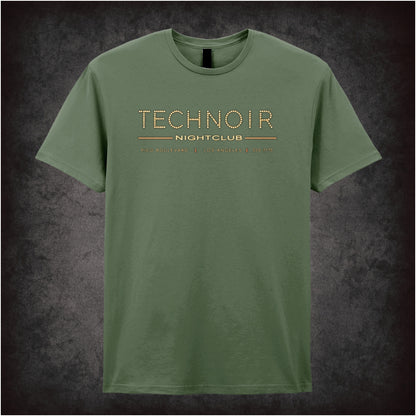 Tech Noir nightclub marquee logo T-shirt in military green from The Terminator