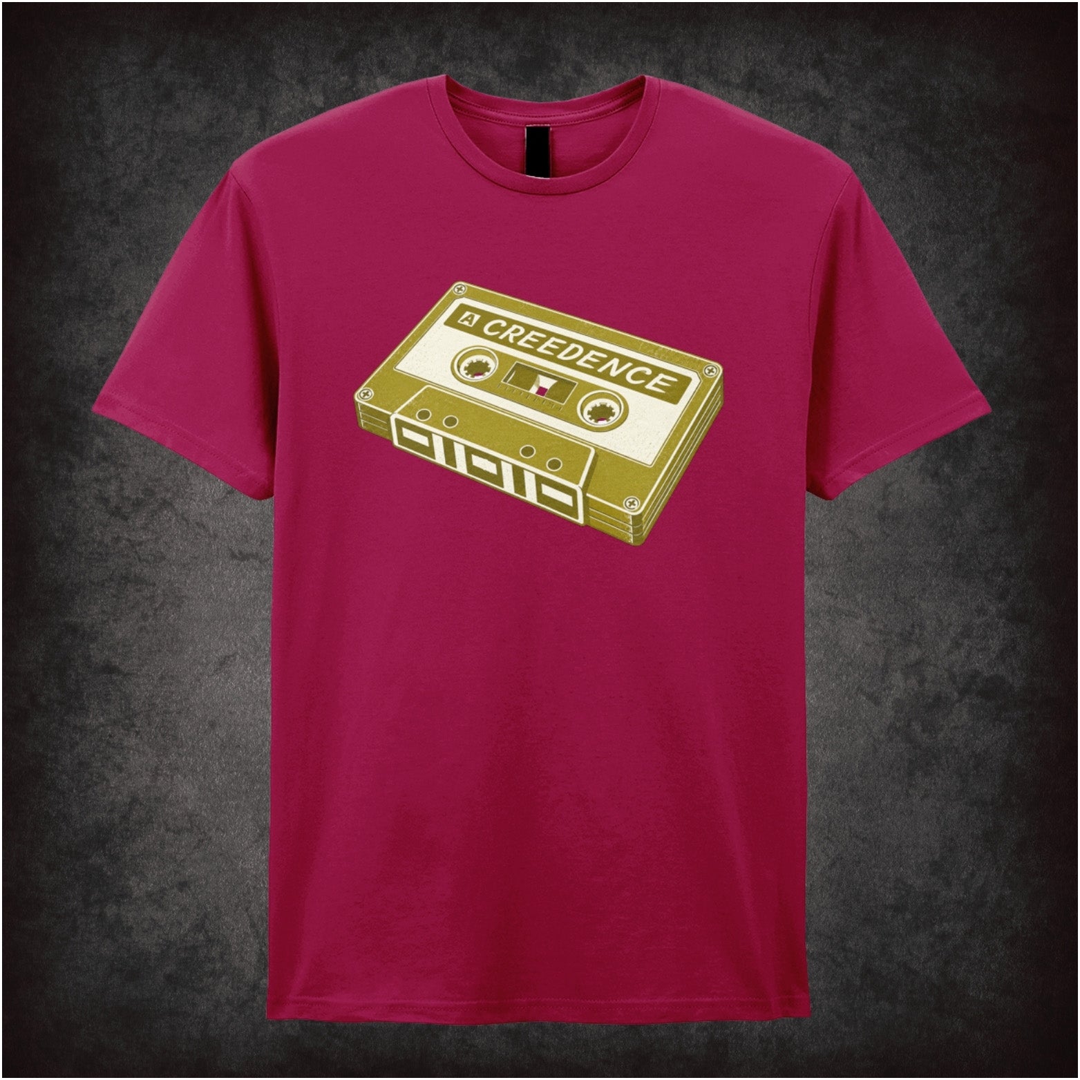 Creedence cassette tape T-shirt in cardinal red from The Big Lebowski