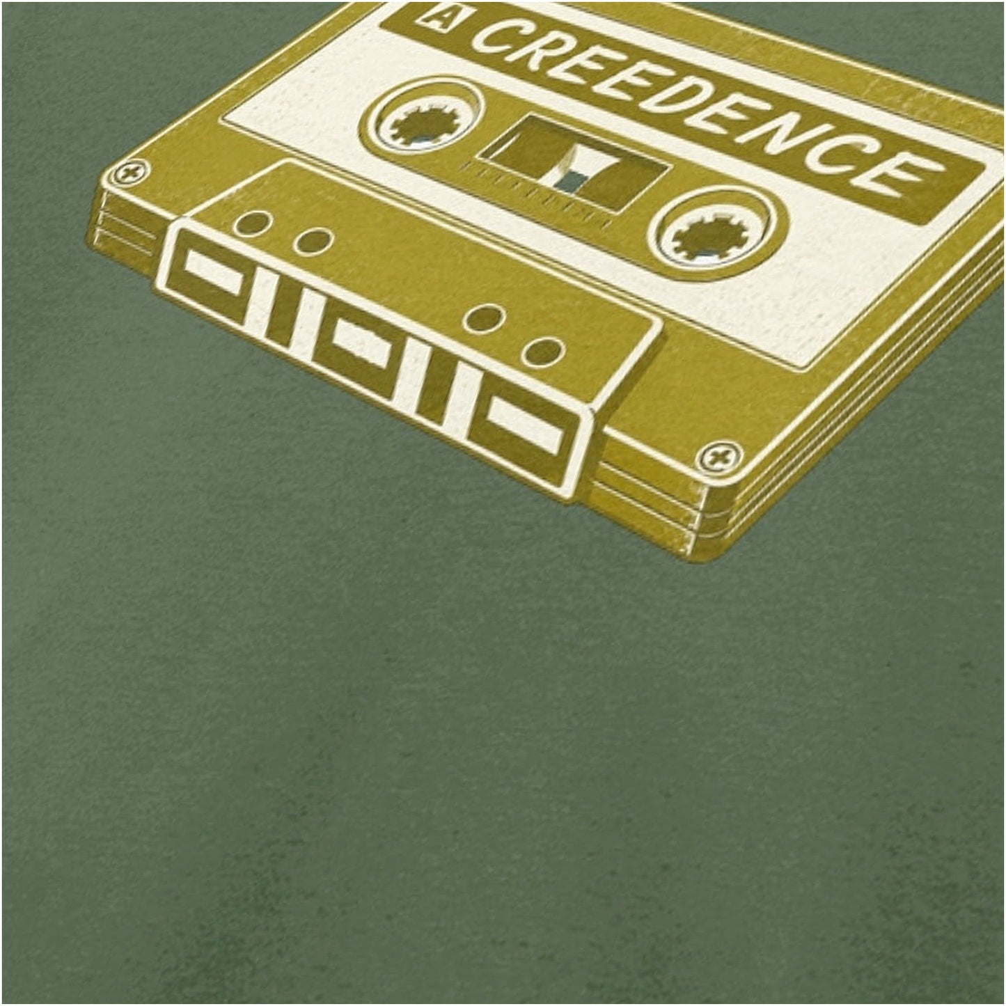 Creedence cassette tape close up T-shirt in military green from The Big Lebowski