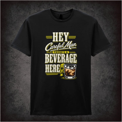 ‘Hey careful man, there’s a beverage here!’ quote T-shirt in black from The Big Lebowski