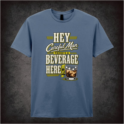‘Hey careful man, there’s a beverage here!’ quote T-shirt in indigo from The Big Lebowski