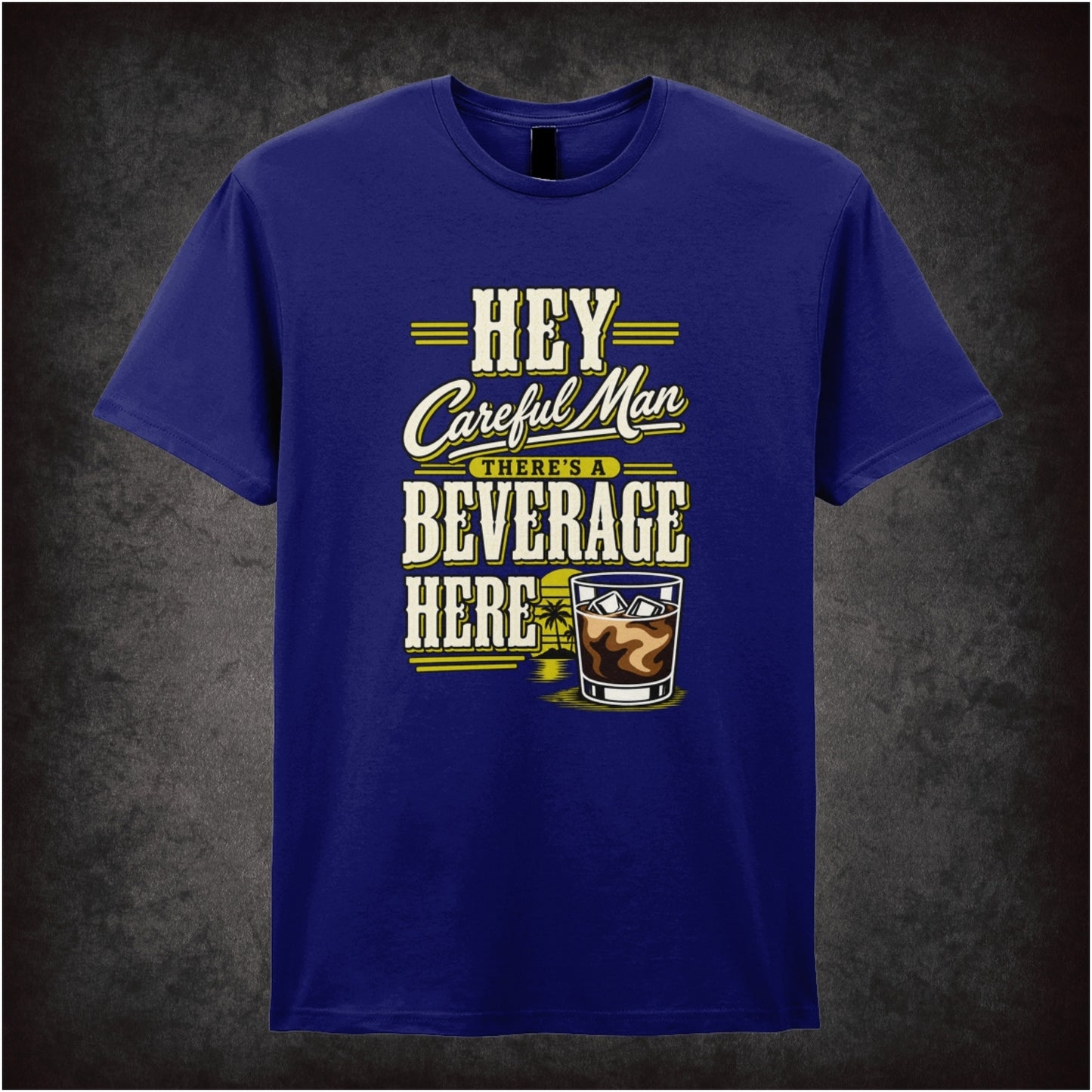 ‘Hey careful man, there’s a beverage here!’ quote T-shirt in navy from The Big Lebowski