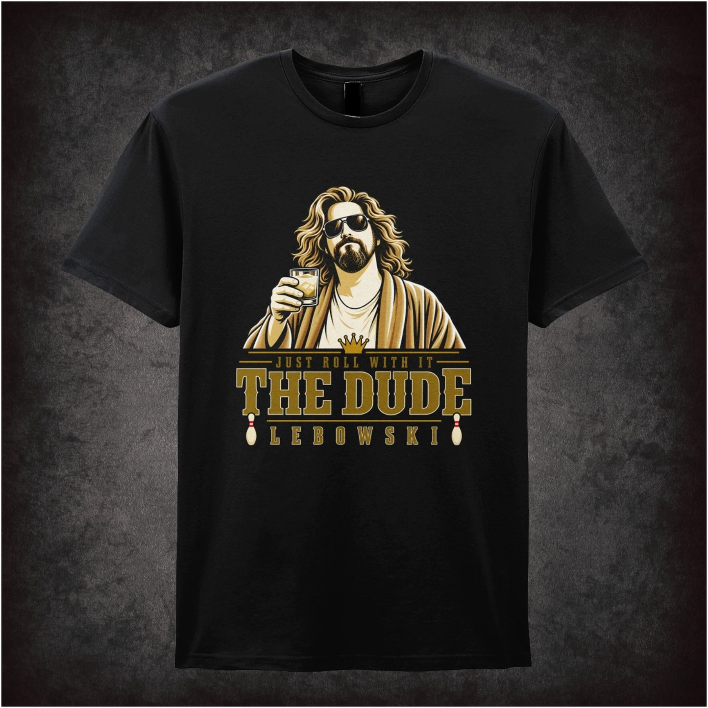 Just Roll With It The Dude T-shirt in black from The Big Lebowski