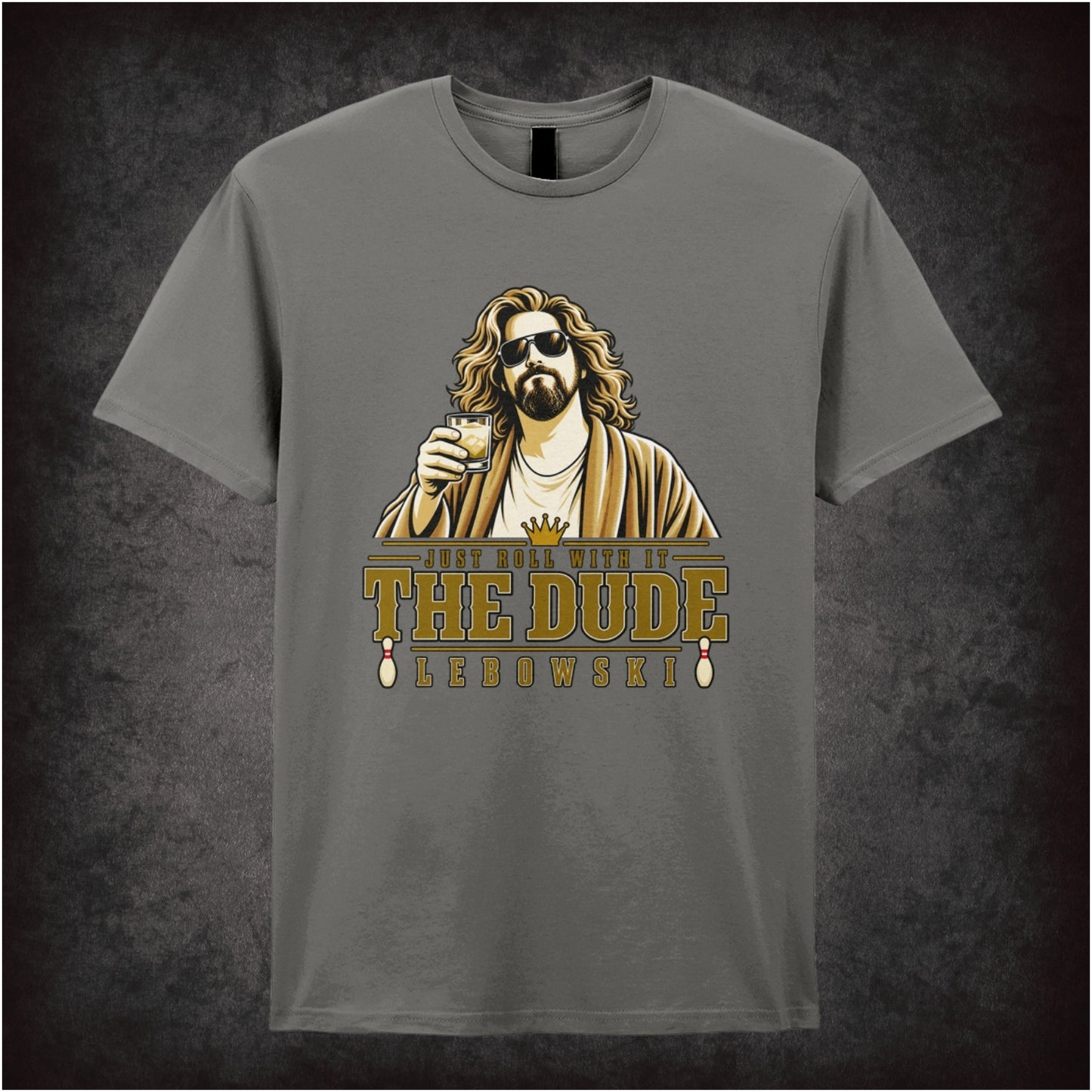 Just Roll With It The Dude T-shirt in charcoal from The Big Lebowski