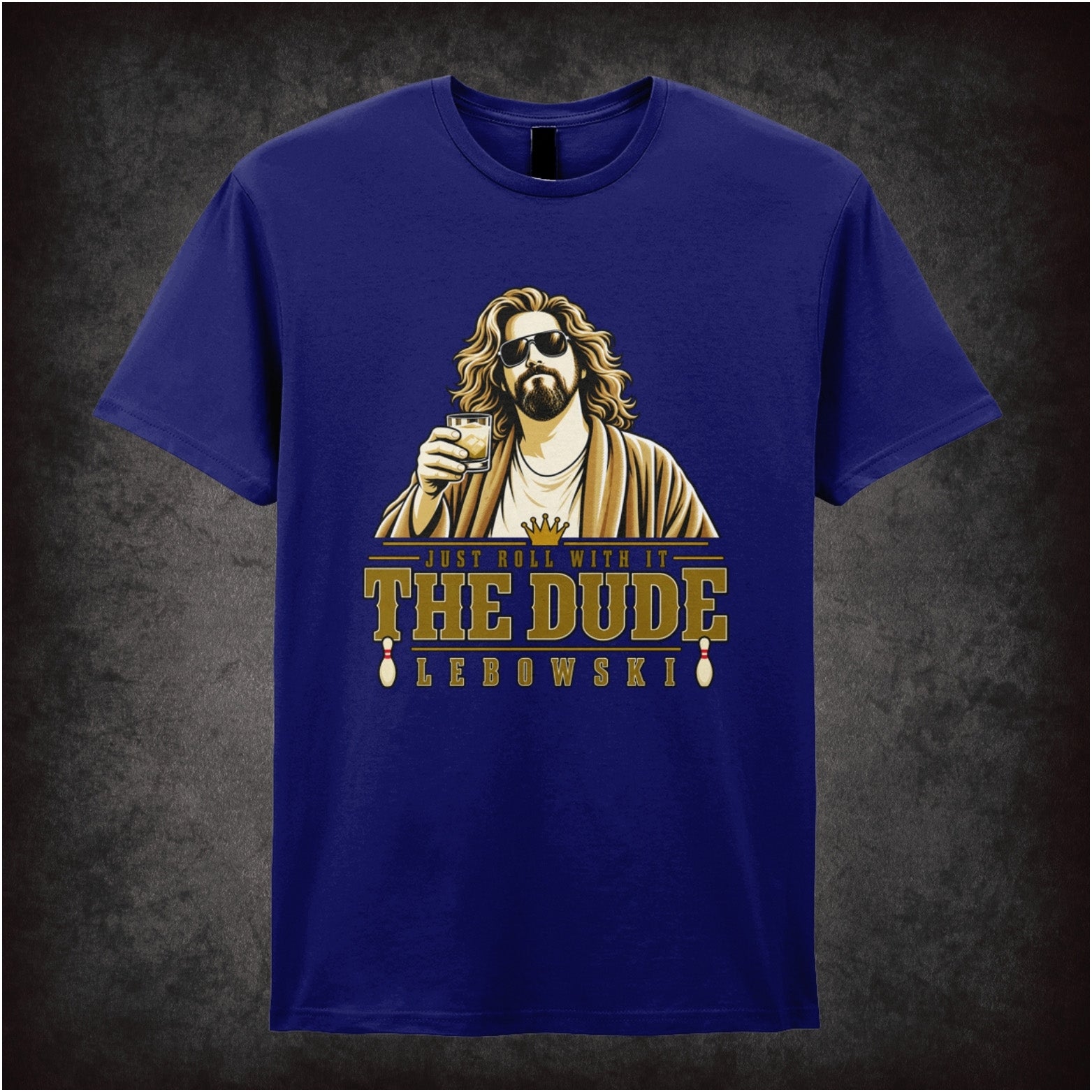 Just Roll With It The Dude T-shirt in navy from The Big Lebowski