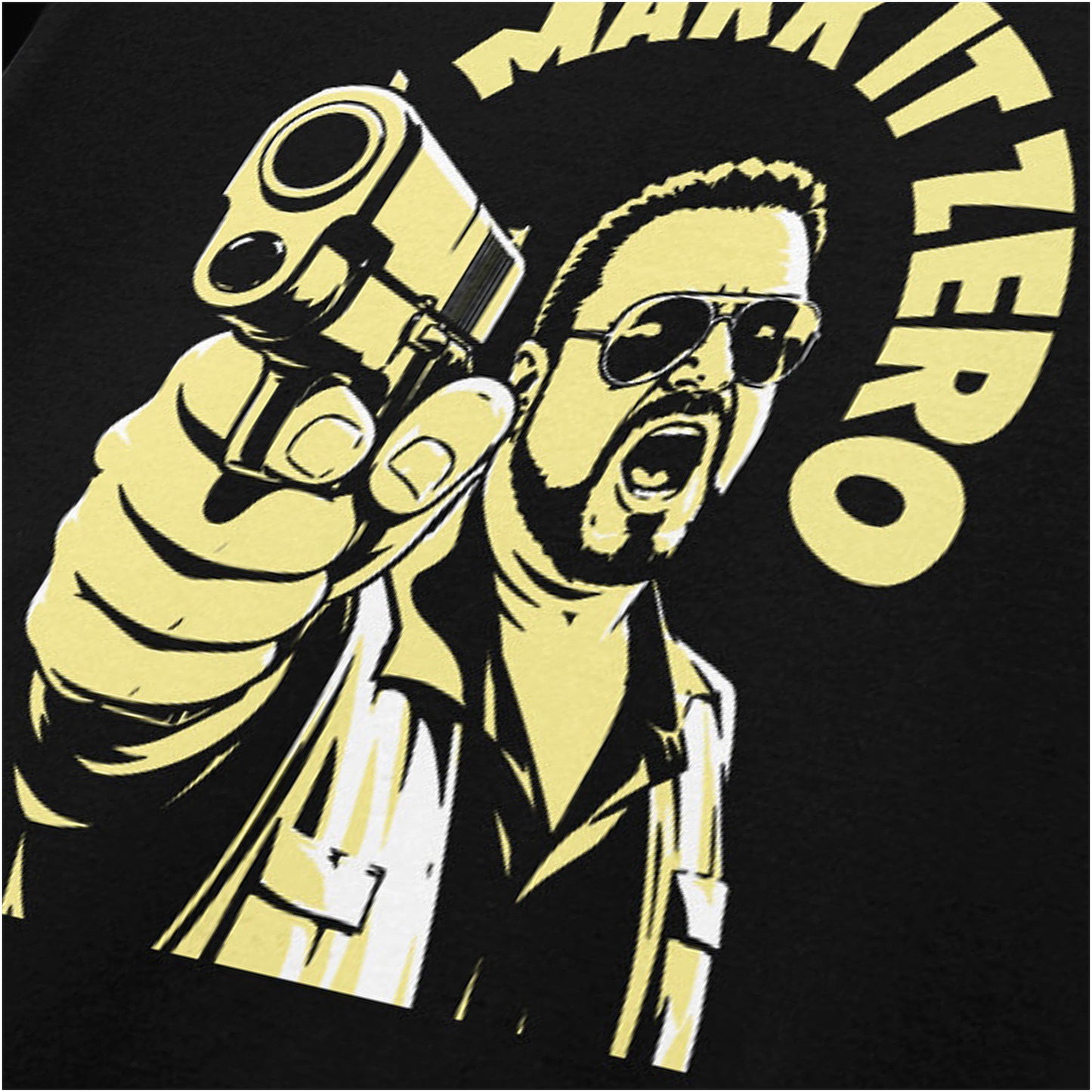 Walter Sobchak ‘Mark it zero’ close up T-shirt in black from The Big Lebowski