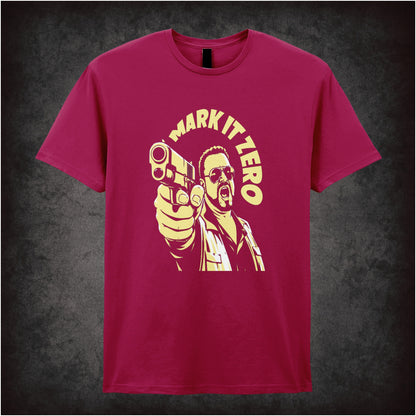 Walter Sobchak ‘Mark it zero’ T-shirt in cardinal red from The Big Lebowski