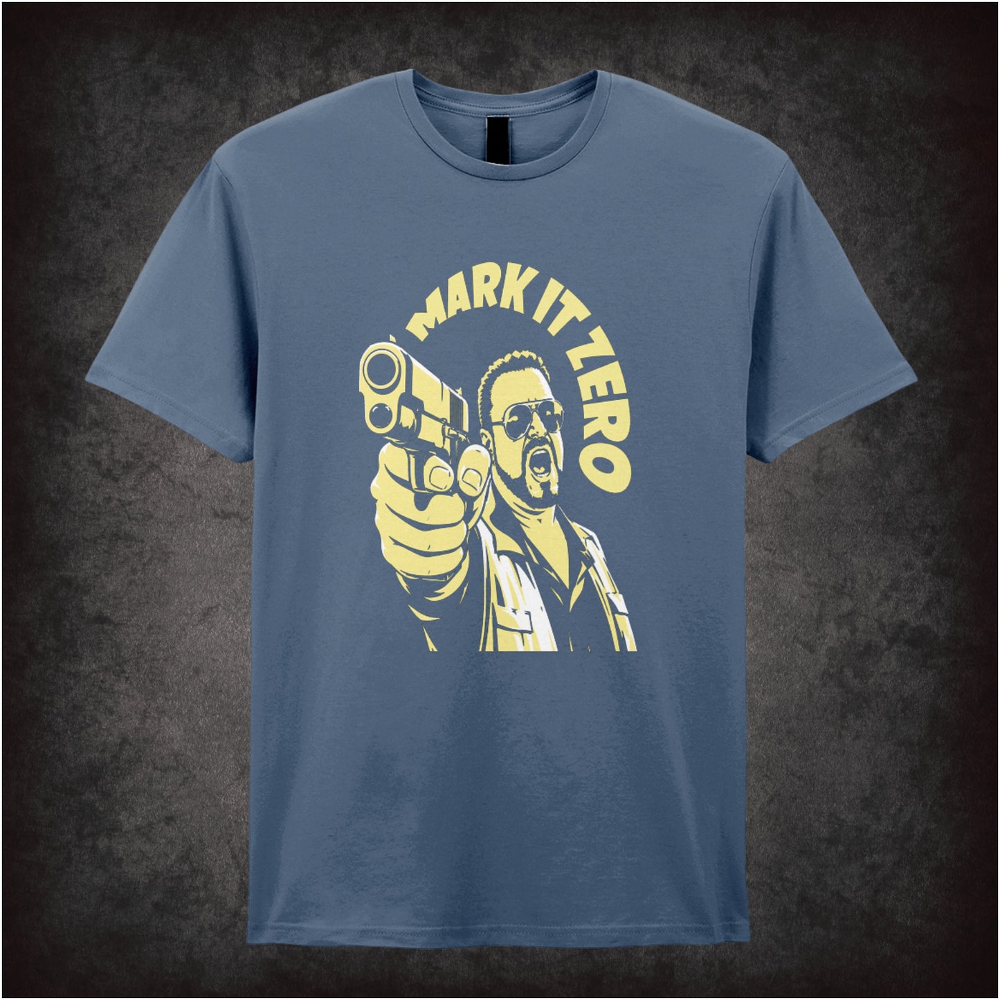Walter Sobchak ‘Mark it zero’ T-shirt in indigo from The Big Lebowski