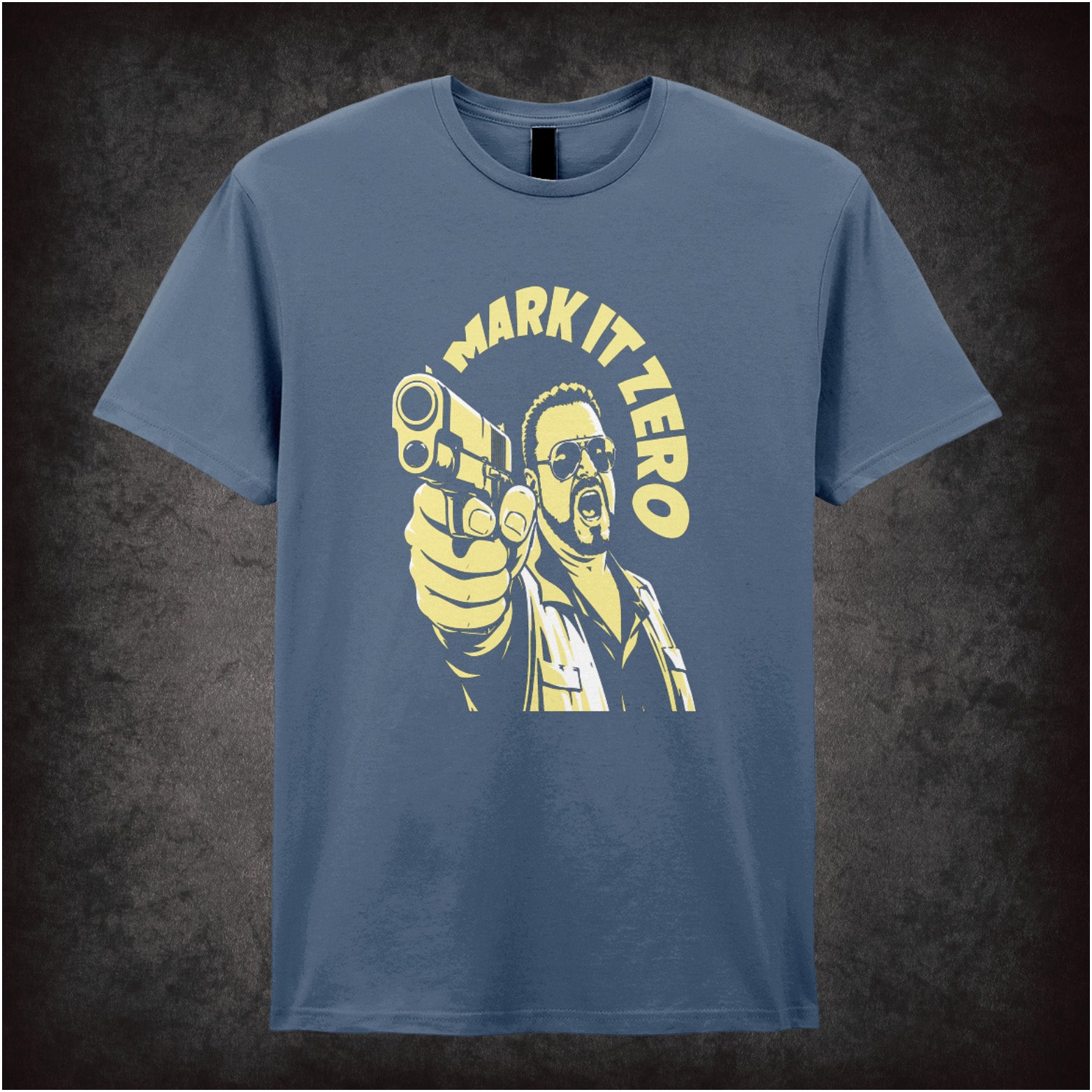 Walter Sobchak ‘Mark it zero’ T-shirt in indigo from The Big Lebowski