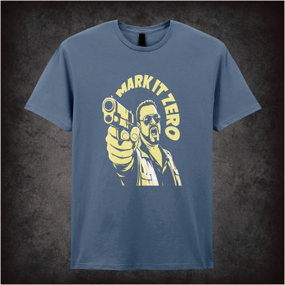 Walter Sobchak ‘Mark it zero’ T-shirt in indigo from The Big Lebowski