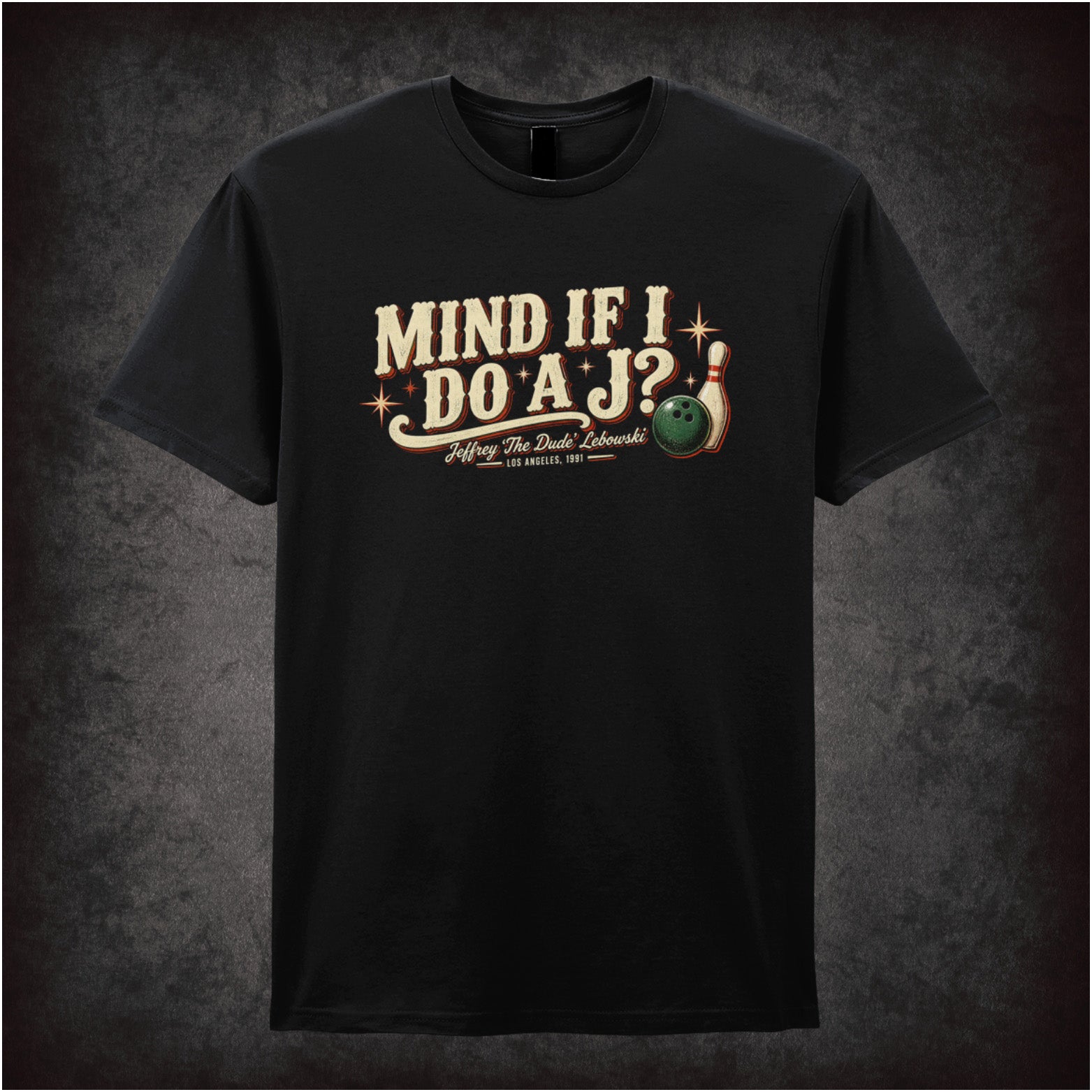 ‘Mind if I do a J?’ quote T-shirt in black from The Big Lebowski