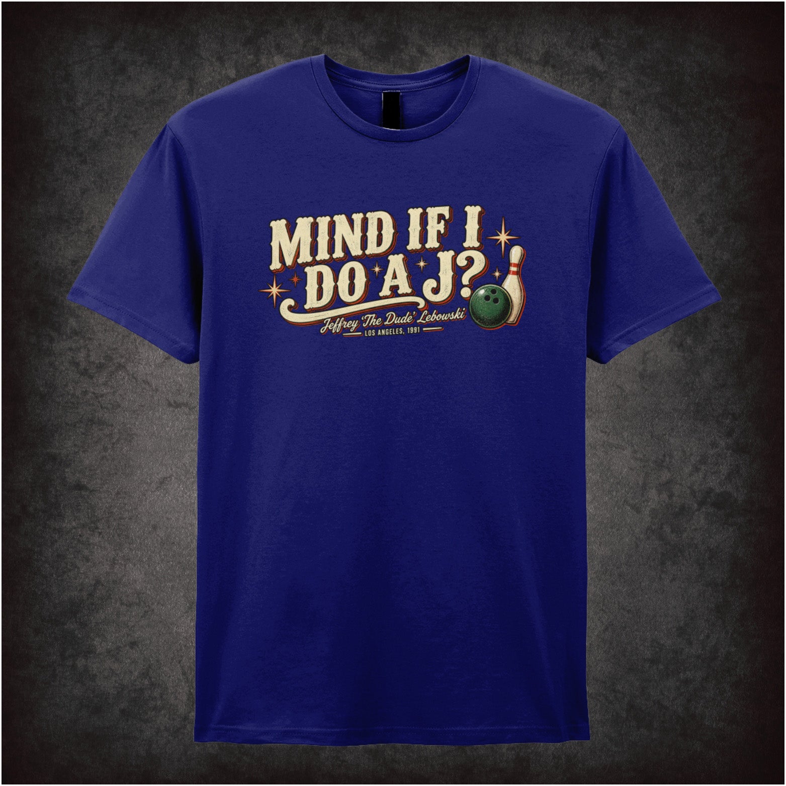 ‘Mind if I do a J?’ quote T-shirt in navy from The Big Lebowski