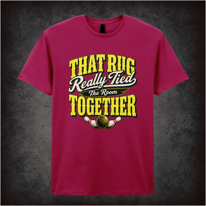 ‘That rug really tied the room together’ text T-shirt in cardinal red from The Big Lebowski