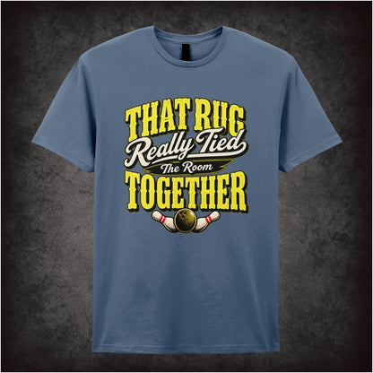 ‘That rug really tied the room together’ text T-shirt in indigo from The Big Lebowski