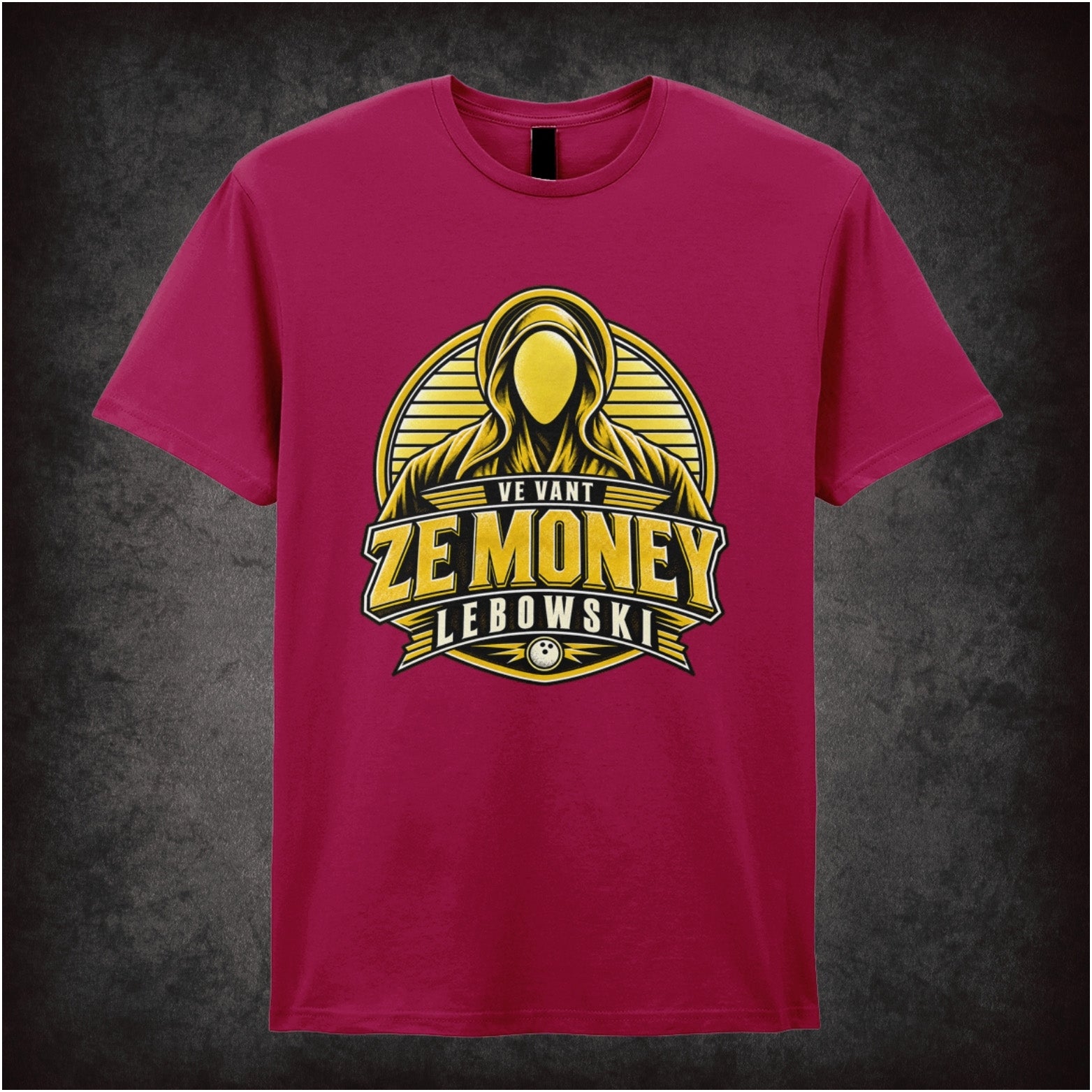 Nihilist quote ‘Ve vant ze money Lebowski’ silhouette T-shirt in cardinal red from The Big Lebowski