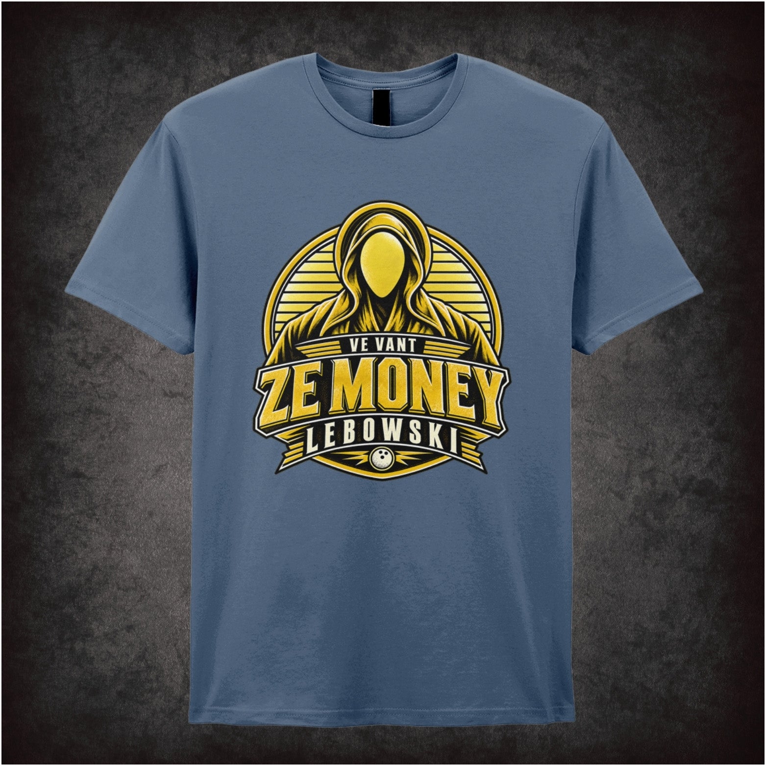 Nihilist quote ‘Ve vant ze money Lebowski’ silhouette T-shirt in indigo from The Big Lebowski