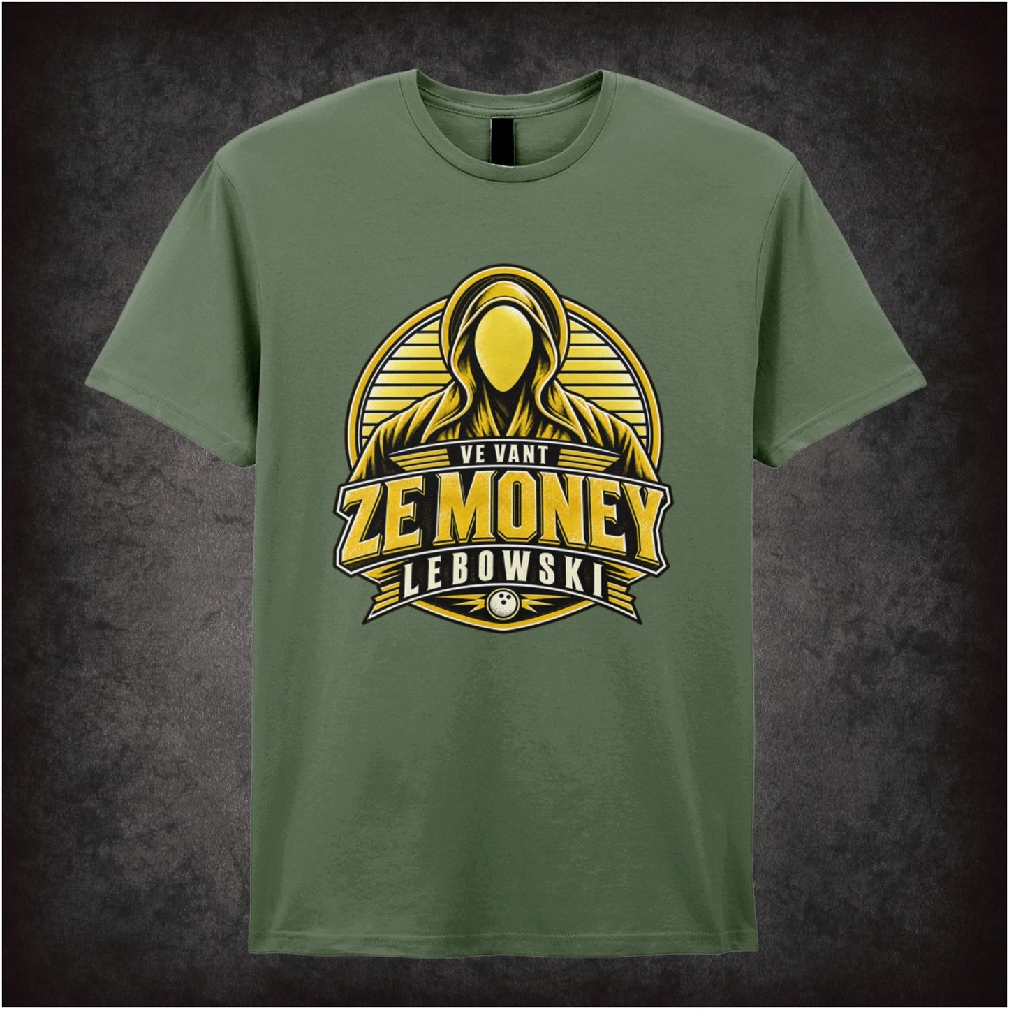 Nihilist quote ‘Ve vant ze money Lebowski’ silhouette T-shirt in military green from The Big Lebowski