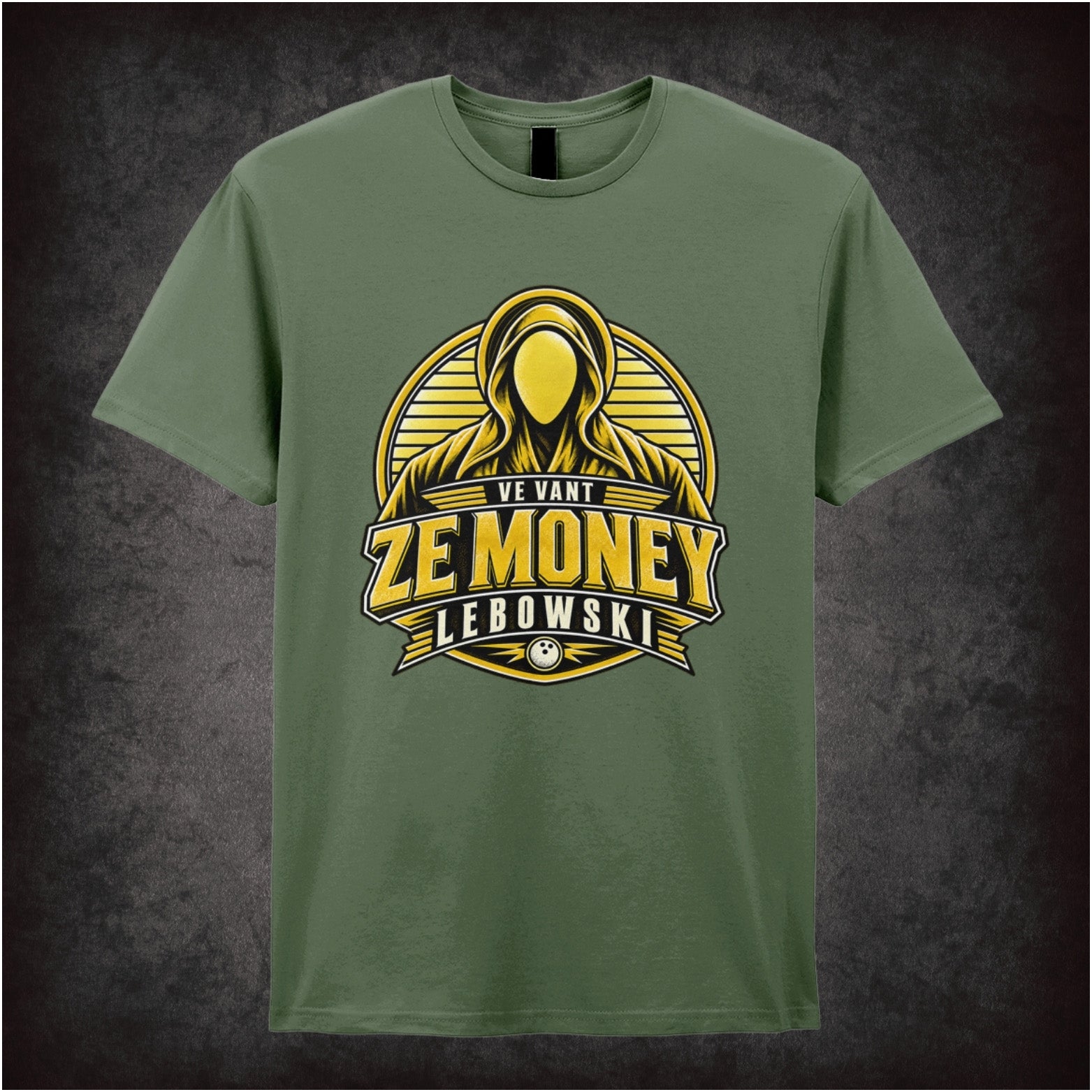 Nihilist quote ‘Ve vant ze money Lebowski’ silhouette T-shirt in military green from The Big Lebowski
