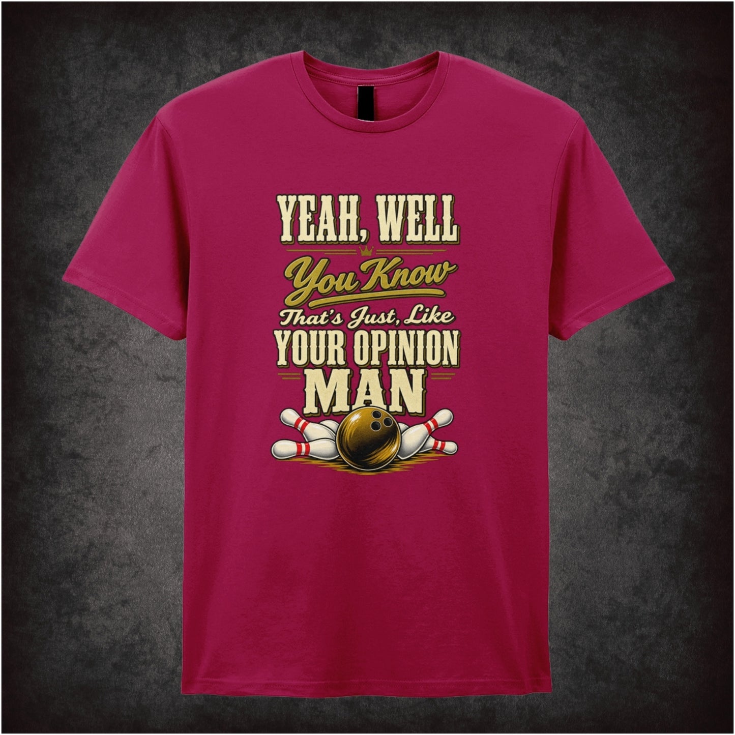 The Dude portrait ‘that’s just like your opinion, man’ T-shirt in cardinal red from The Big Lebowski