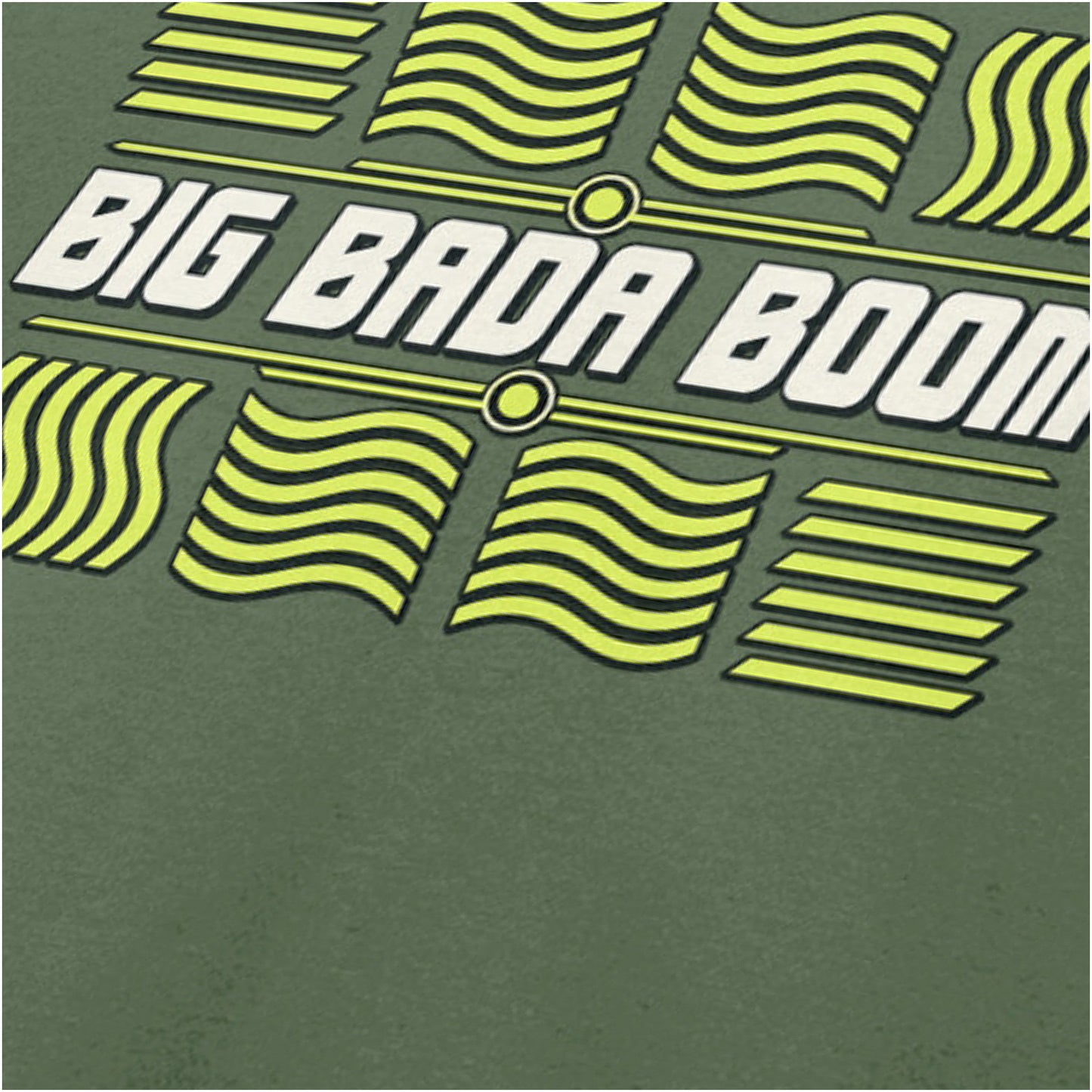 ‘Big bada boom’ elements graphic close up T-shirt in military green from The Fifth Element