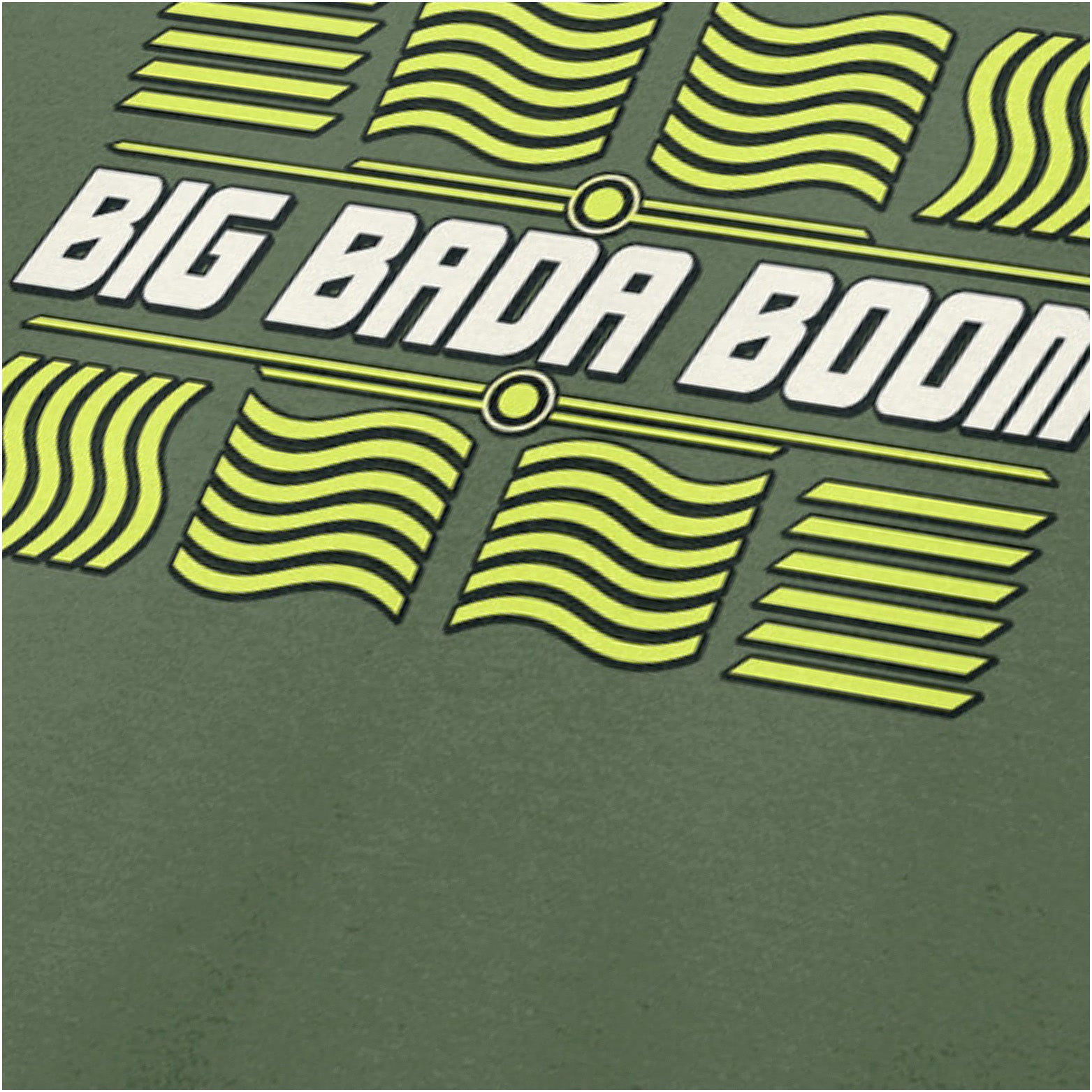 ‘Big bada boom’ elements graphic close up T-shirt in military green from The Fifth Element