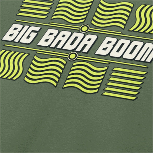 ‘Big bada boom’ elements graphic close up T-shirt in military green from The Fifth Element