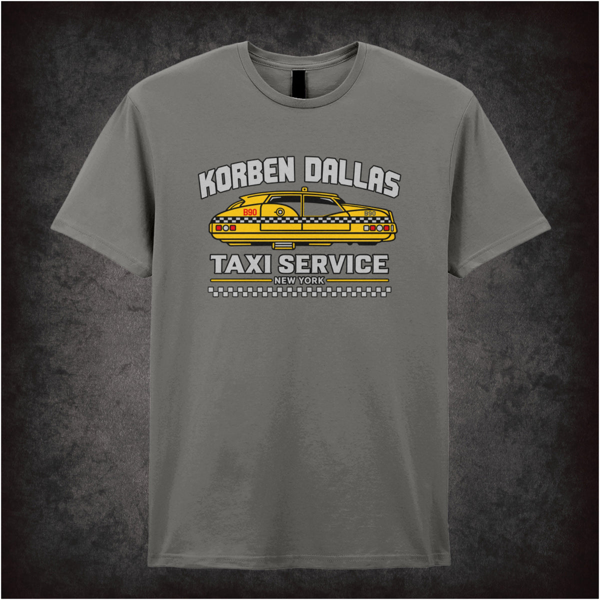 Korben Dallas Taxi Service logo T-shirt in charcoal from The Fifth Element
