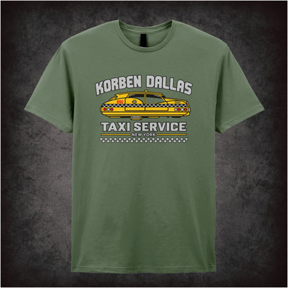 Korben Dallas Taxi Service logo T-shirt in military green from The Fifth Element