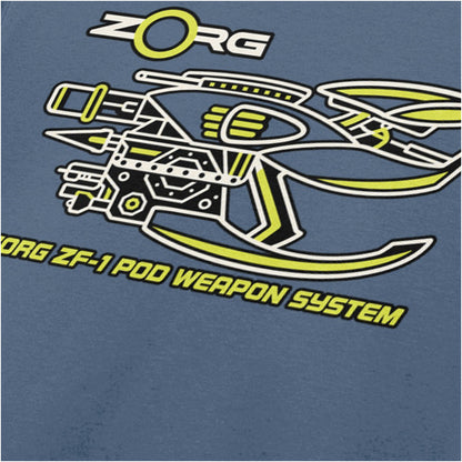 Zorg ZF-1 pod weapon system schematic close up T-shirt in indigo from The Fifth Element