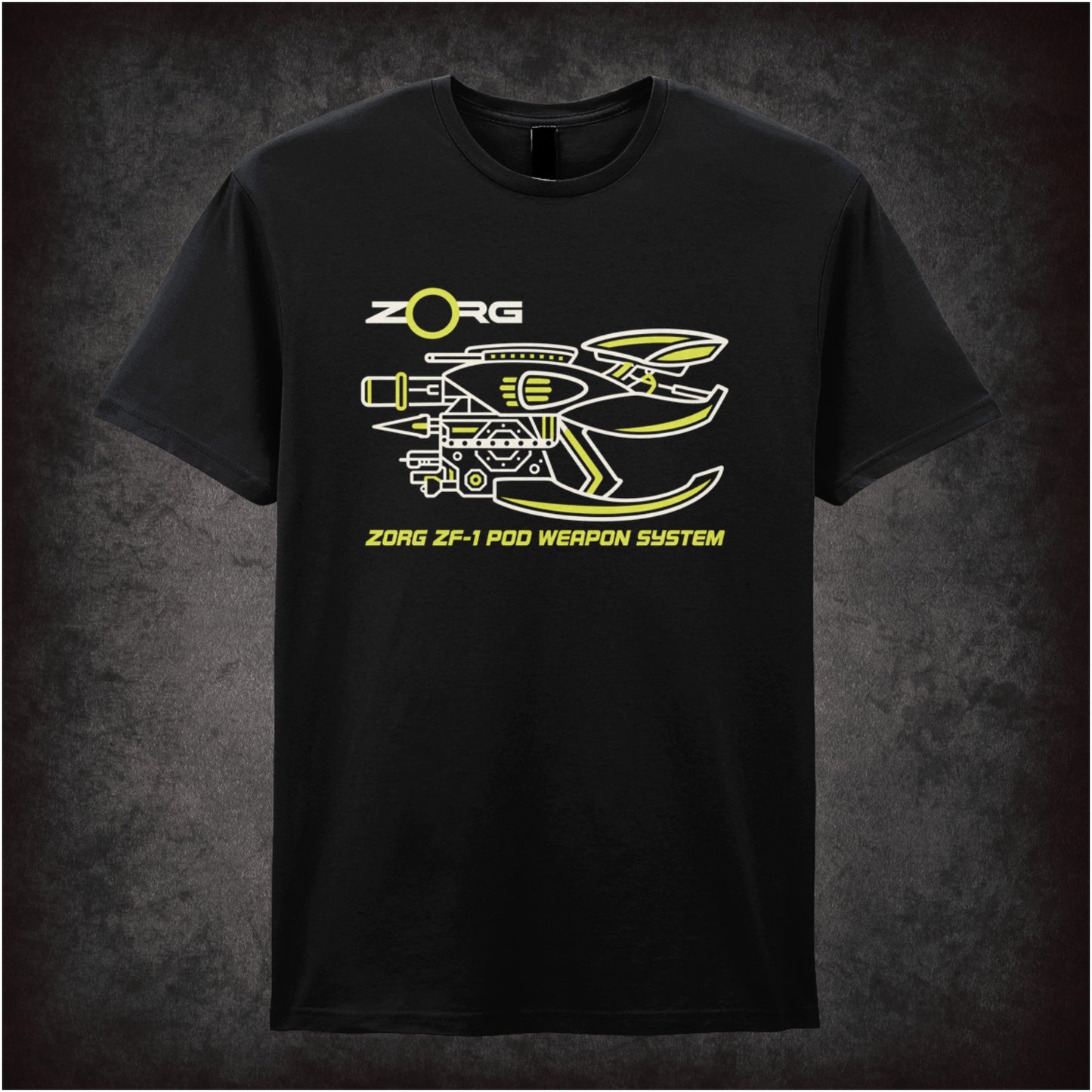 Zorg ZF-1 pod weapon system schematic T-shirt in black from The Fifth Element