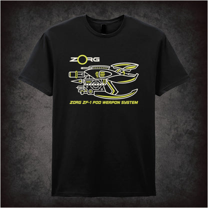 Zorg ZF-1 pod weapon system schematic T-shirt in black from The Fifth Element