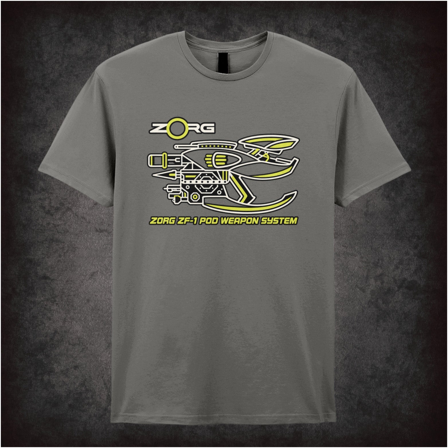 Zorg ZF-1 pod weapon system schematic T-shirt in charcoal from The Fifth Element