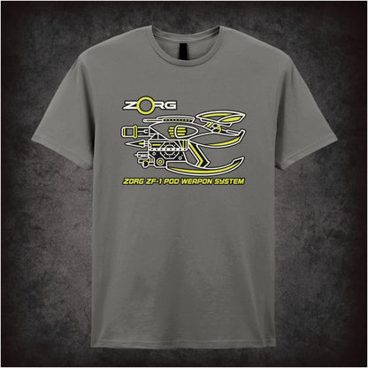 Zorg ZF-1 pod weapon system schematic T-shirt in charcoal from The Fifth Element