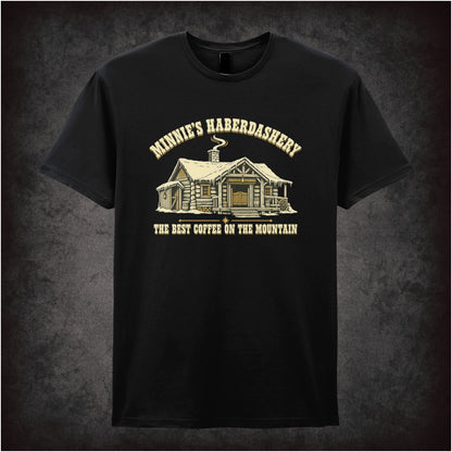 Minnie’s Haberdashery ‘The best coffee on the mountain’ T-shirt in black from The Hateful Eight