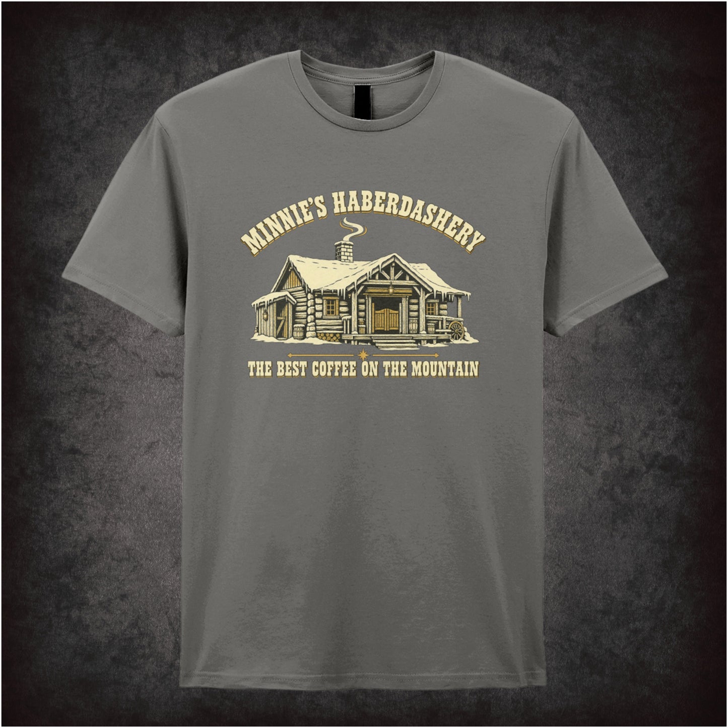 Minnie’s Haberdashery ‘The best coffee on the mountain’ T-shirt in charcoal from The Hateful Eight