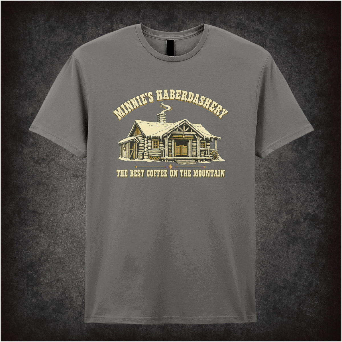 Minnie’s Haberdashery ‘The best coffee on the mountain’ T-shirt in charcoal from The Hateful Eight