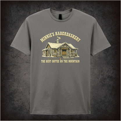 Minnie’s Haberdashery ‘The best coffee on the mountain’ T-shirt in charcoal from The Hateful Eight