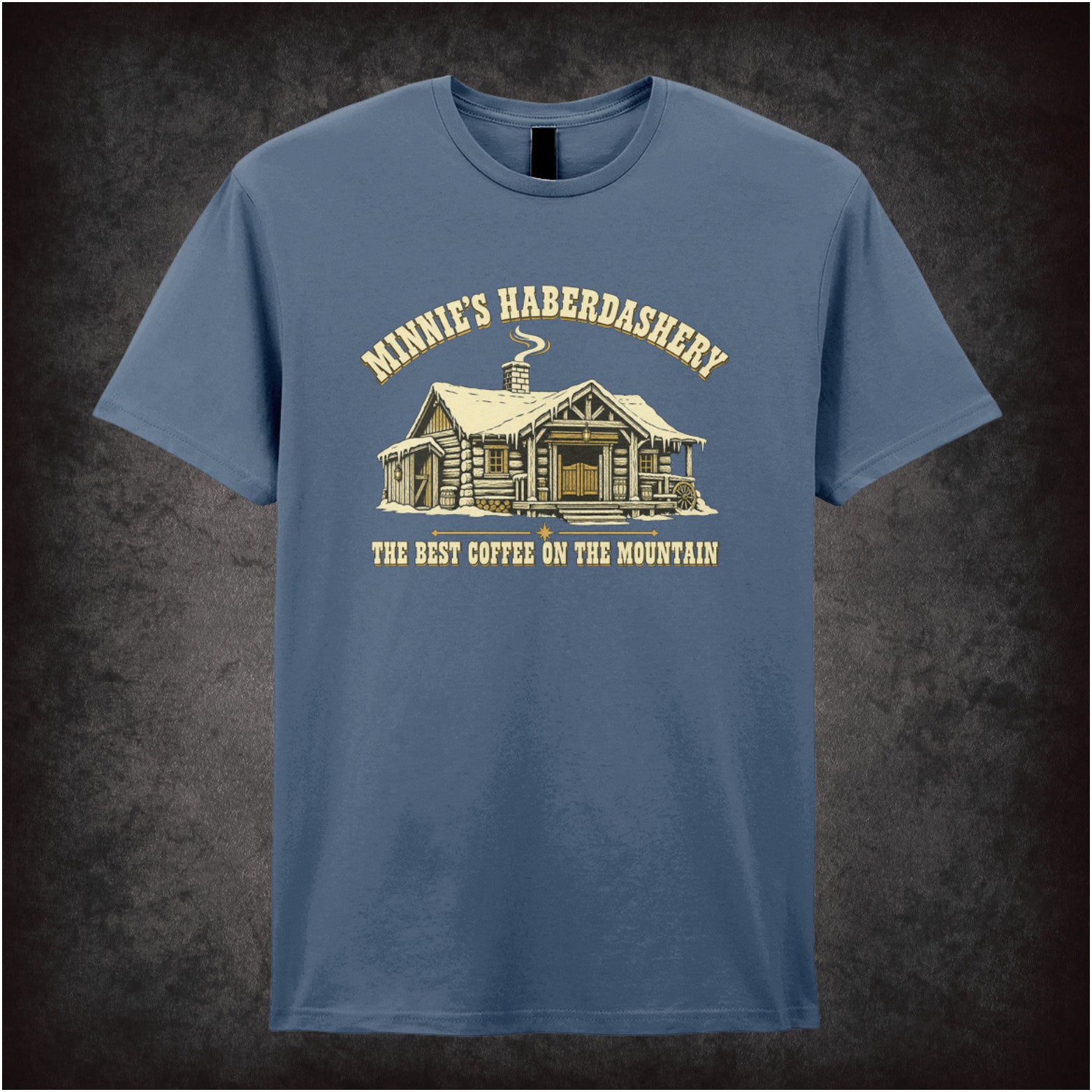 Minnie’s Haberdashery ‘The best coffee on the mountain’ T-shirt in indigo from The Hateful Eight