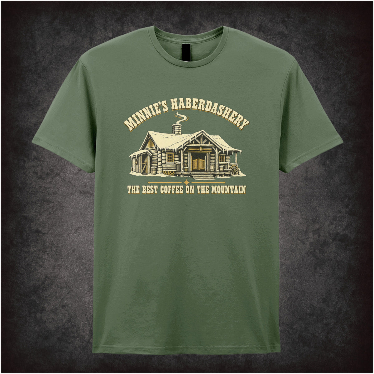 Minnie’s Haberdashery ‘The best coffee on the mountain’ T-shirt in military green from The Hateful Eight